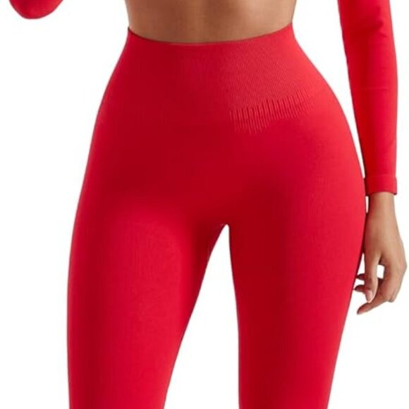 Women 2 Piece Workout Sets Hidden Scrunch Butt Lifting Seamless Leggings Long Sl - Picture 5 of 6